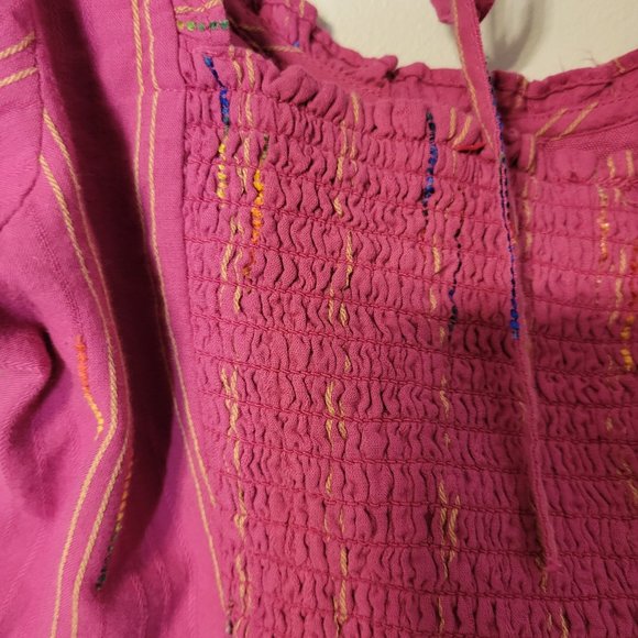 NWT Free People Seratonin Smocked Blouse Striped Raspberry Sherbert Size Medium - Picture 9 of 14